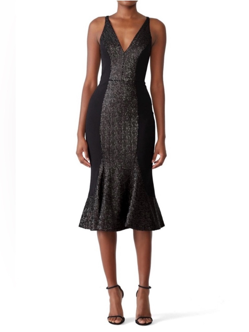Dress the Population Kyle Sequin Sheath Midi Dress Mermaid Black Size Large